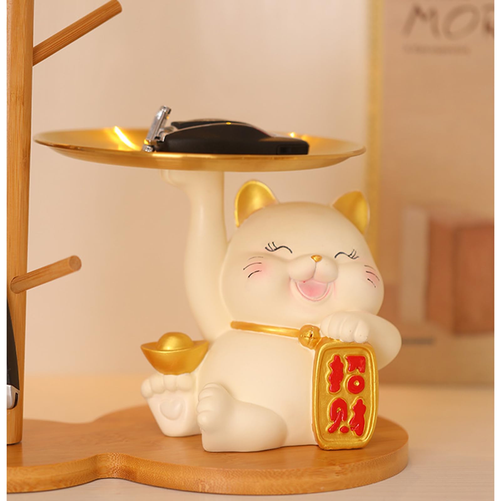 Amazon.co.jp: 招き猫 皿を捧げる猫さん 置物 キー収納トレイ お皿